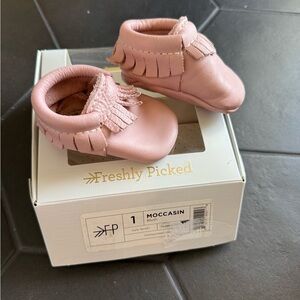 Freshly Picked Blush Moccasins for Baby